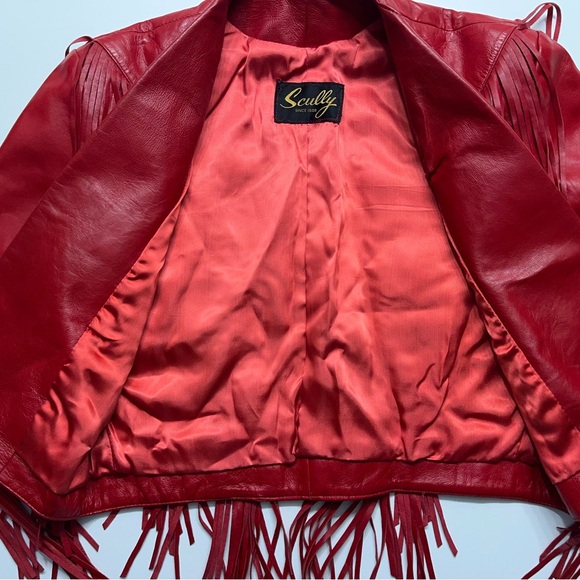 Vtg Scully Red Leather Fringe Cropped Jacket Womens Small Western Biker.    READ - Picture 12 of 16